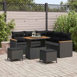 8-Piece Modular Garden Sofa Set - Black Poly Rattan