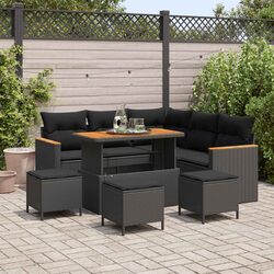 Outdoor Garden Sofa Set Modular Black Poly Rattan with Storage Table Cushions