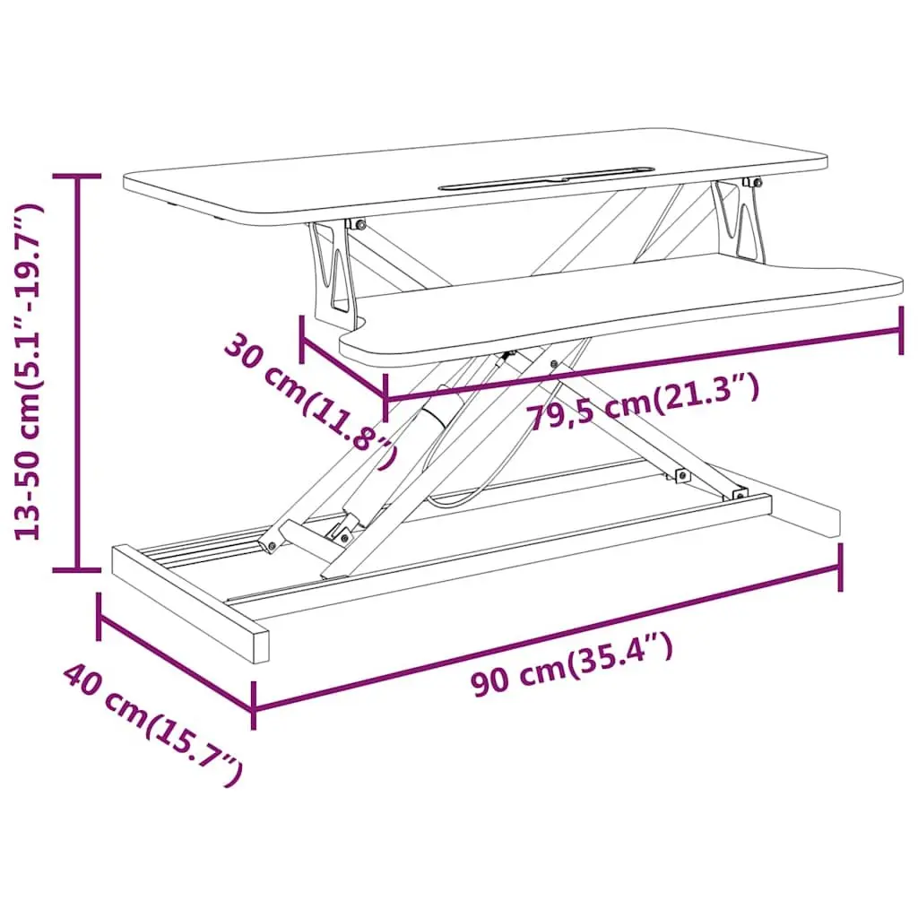 Adjustable Height Workstation Desk 90x40cm Steel Frame Black Office Standing
