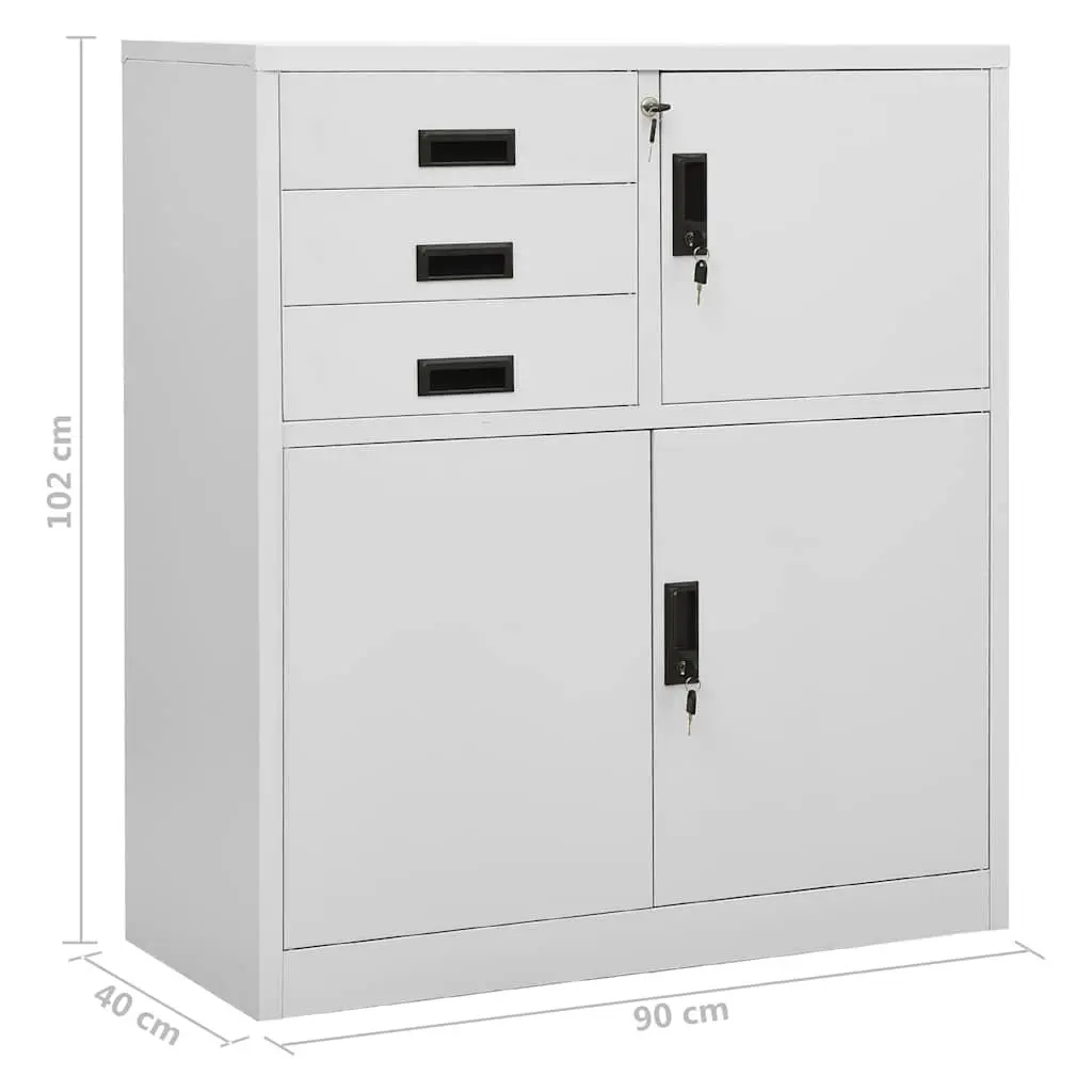 Office Storage Cabinet Grey Steel 90W x 40D x 102H cm