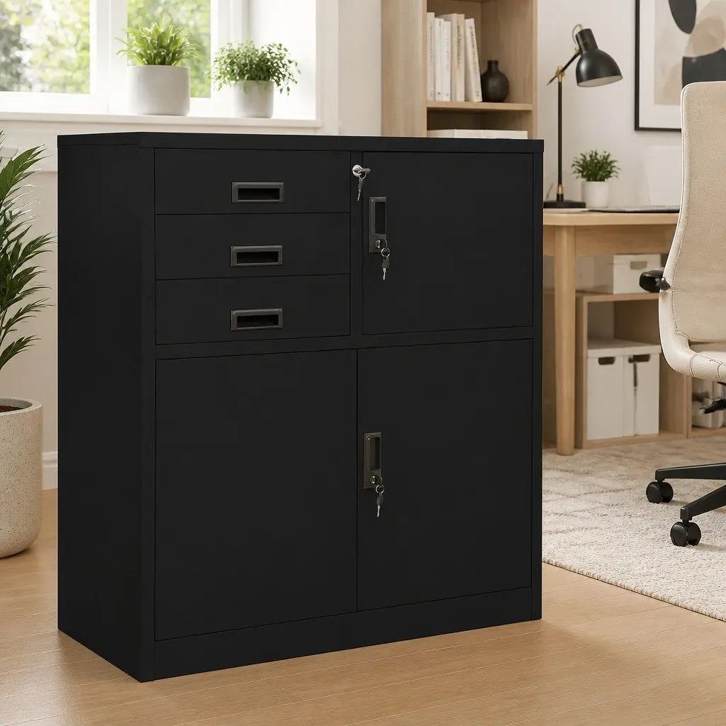 Storage Cabinet Office Filing Organizer Black Steel Adjustable Shelf