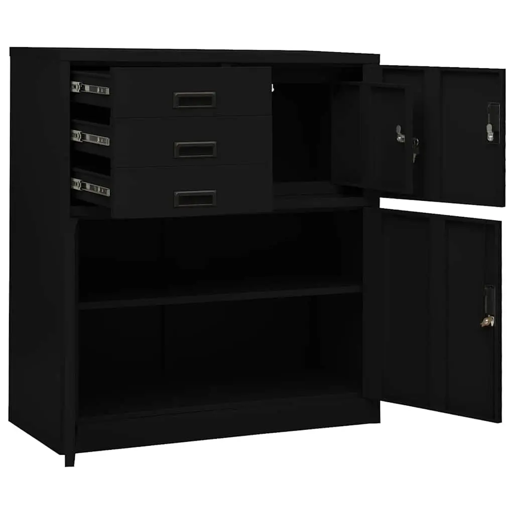 Storage Cabinet Office Filing Organizer Black Steel Adjustable Shelf
