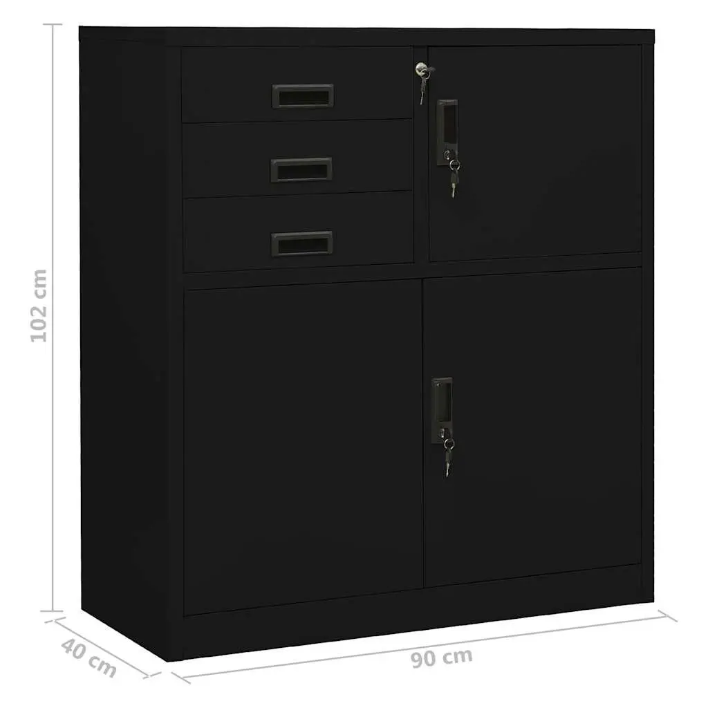 Storage Cabinet Office Filing Organizer Black Steel Adjustable Shelf