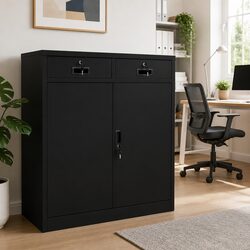 Black Steel Office Storage Cabinet: 90x40x102 cm with Shelves