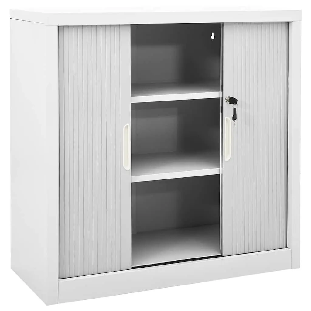 Sliding Door Storage Cabinet Grey Steel Shelves Lockers Organizer 90x40x90cm