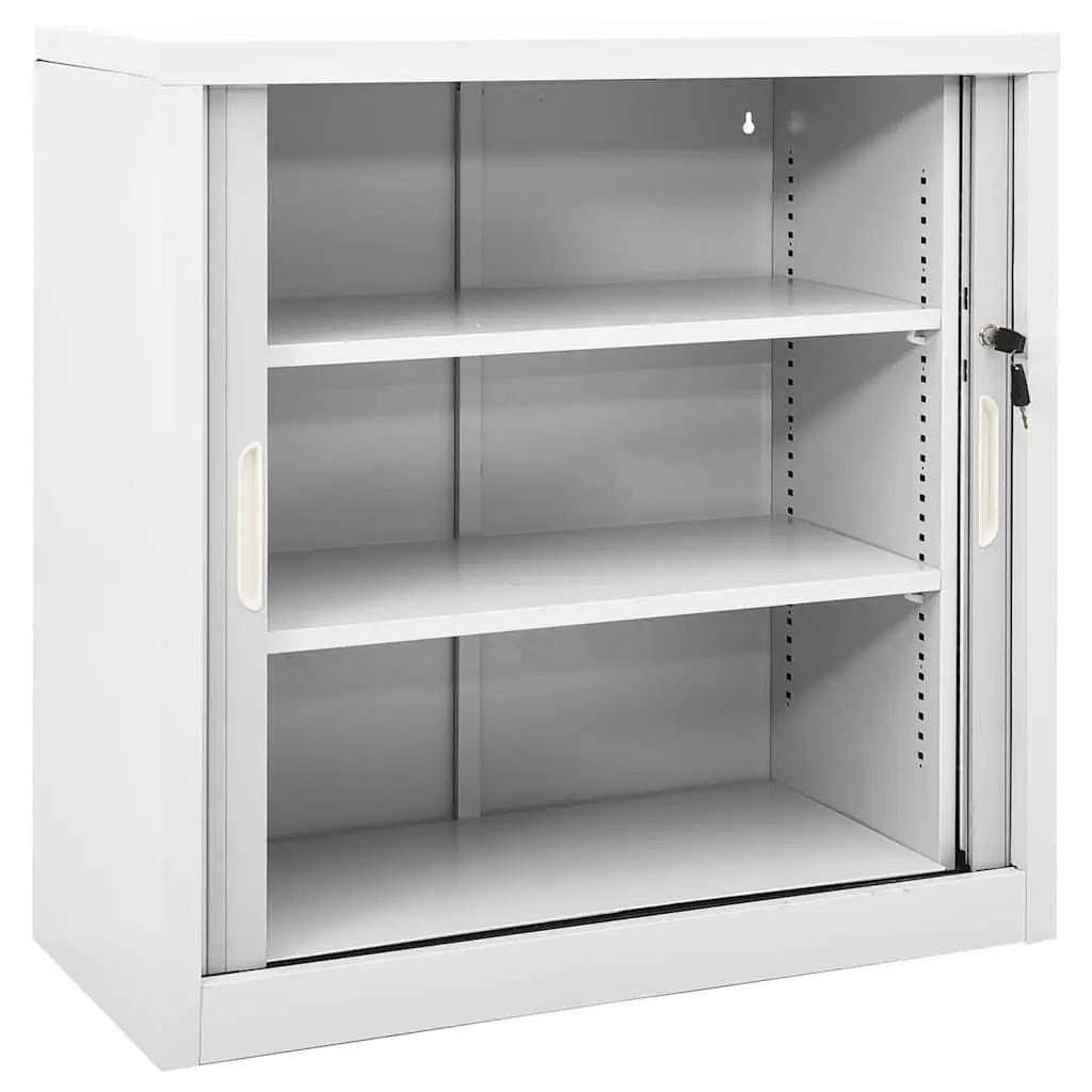 Sliding Door Storage Cabinet Grey Steel Shelves Lockers Organizer 90x40x90cm