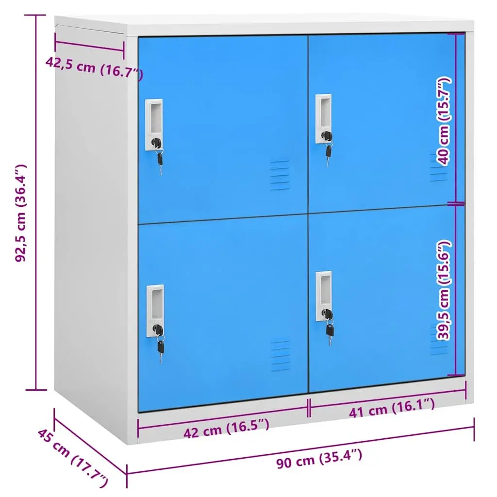 Locker Cabinet Storage Steel Modern Design Grey Blue 90x45x92.5cm Office Home