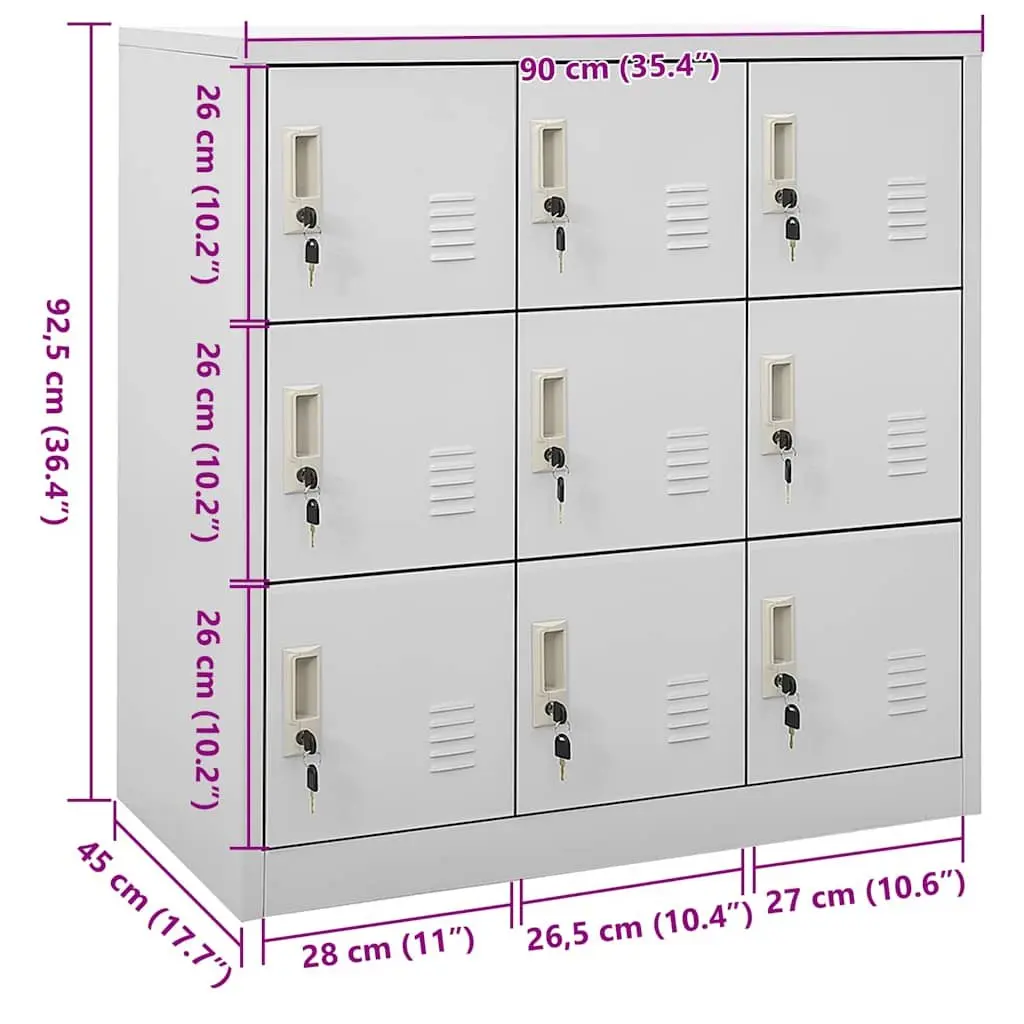 Locker Cabinet Storage Grey Steel Organiser for Office School 90 x 45 x 92.5 cm