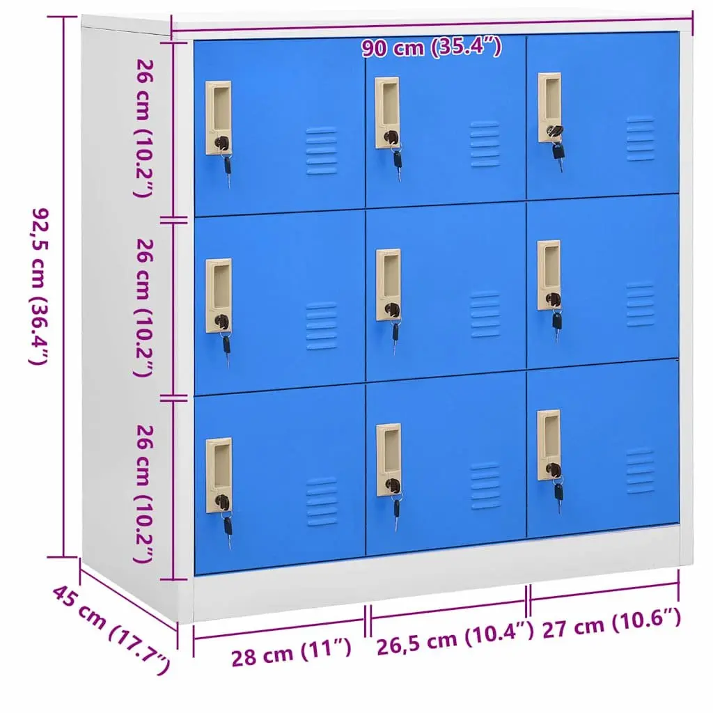 Locker Cabinet Steel Storage Organiser with Locks Blue Grey Modern Design 92.5cm