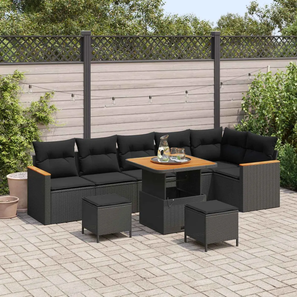 Outdoor Garden Sofa Set 9 Piece Modular Black Poly Rattan Patio Seating