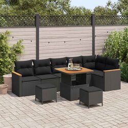 9-Piece Modular Garden Sofa Set with Black Rattan Construction