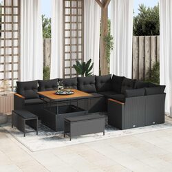 Modular Garden Sofa Set: 12 Pieces in Black with Cushions