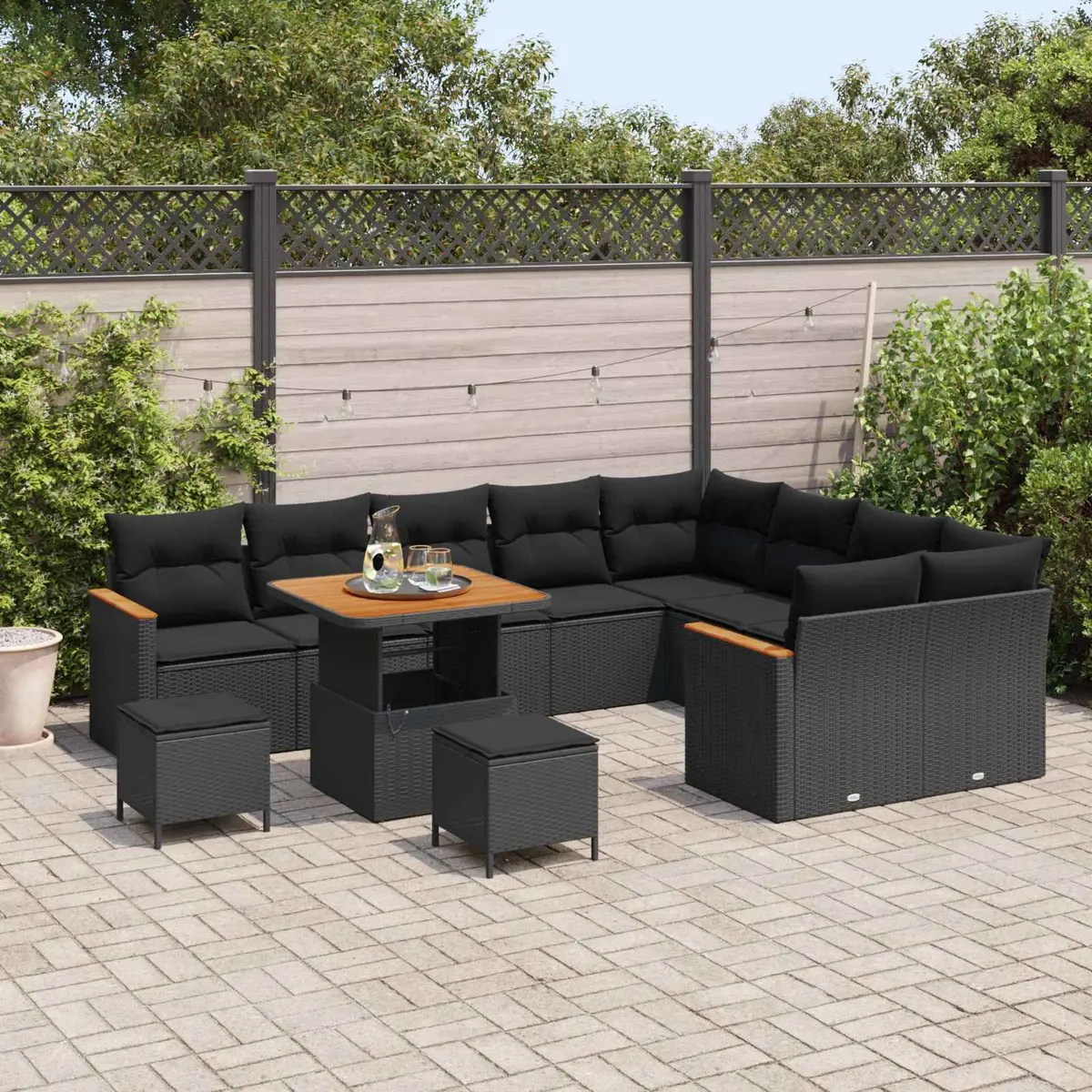 Modular Garden Sofa Set Outdoor Seating 12 Pieces Black Poly Rattan