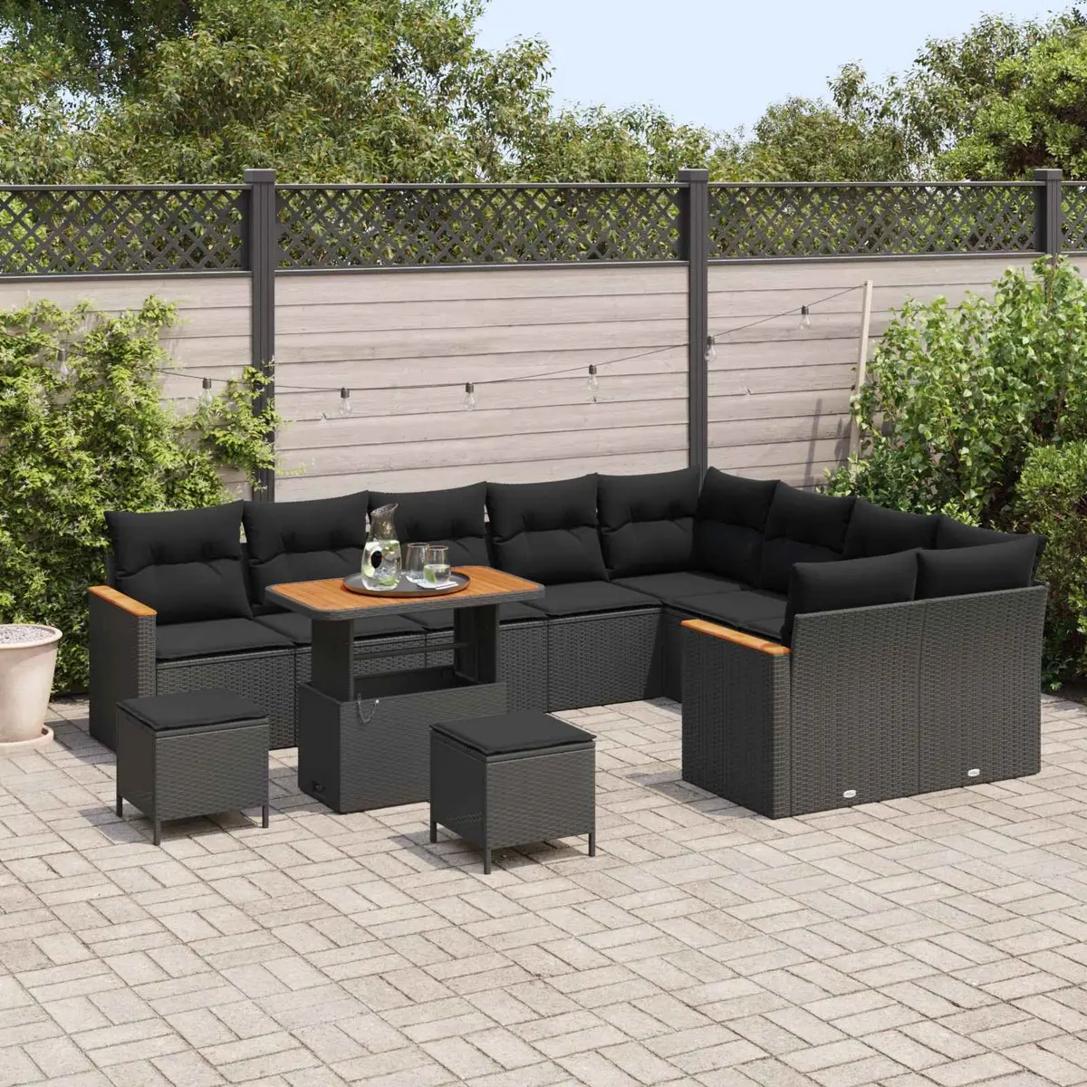 12-Piece Black Modular Garden Sofa Set