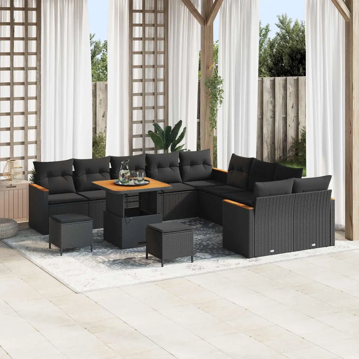 13-Piece Modular Black Outdoor Sofa Set