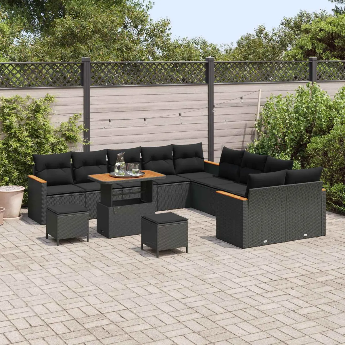 Outdoor Garden Sofa Set 13 Pieces Modular Black Poly Rattan Cushions Seating