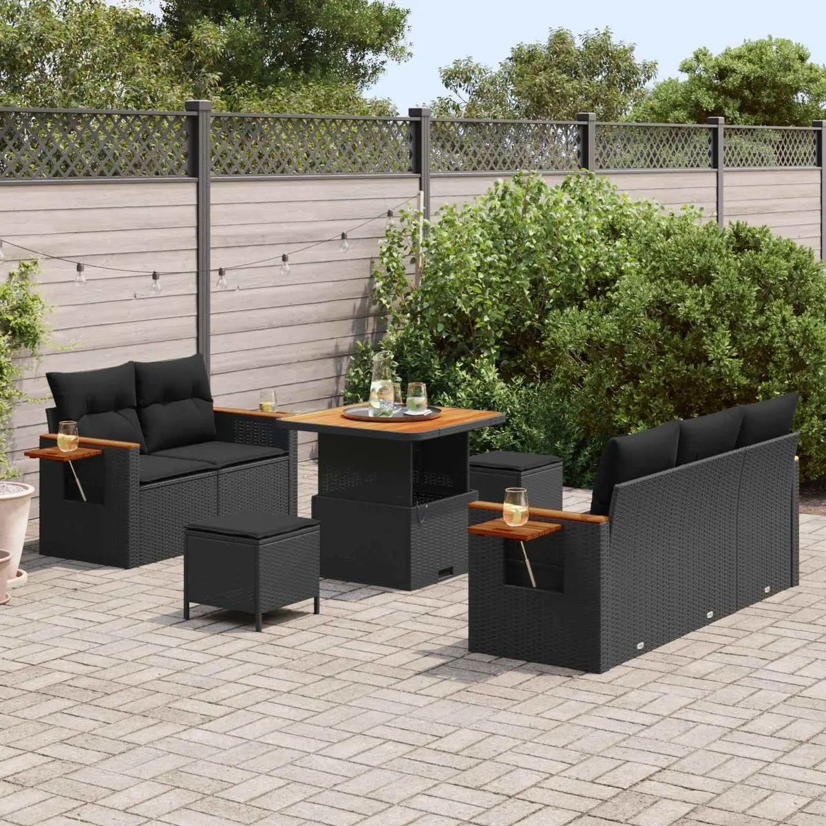 10-Piece Black Garden Sofa Set