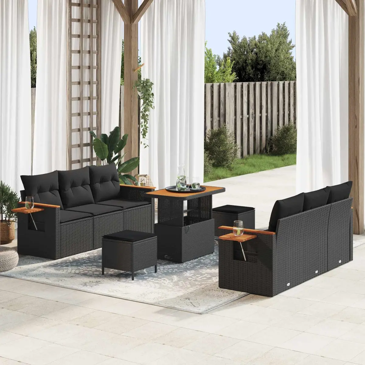 Outdoor Garden Sofa Set 11 Piece Black Poly Rattan Modular Lounge Patio