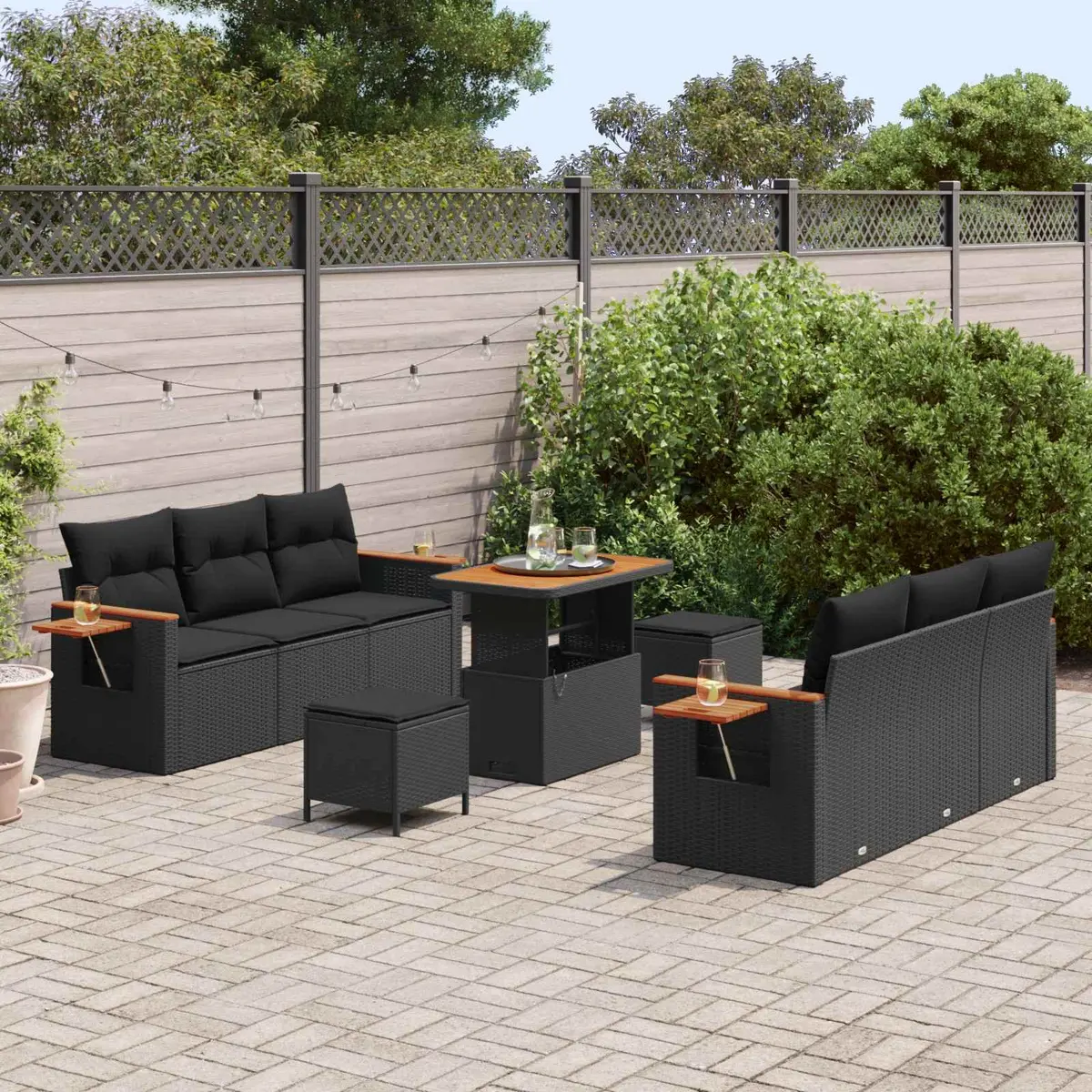 Outdoor Garden Sofa Set 11 Piece Black Poly Rattan Modular Lounge Patio