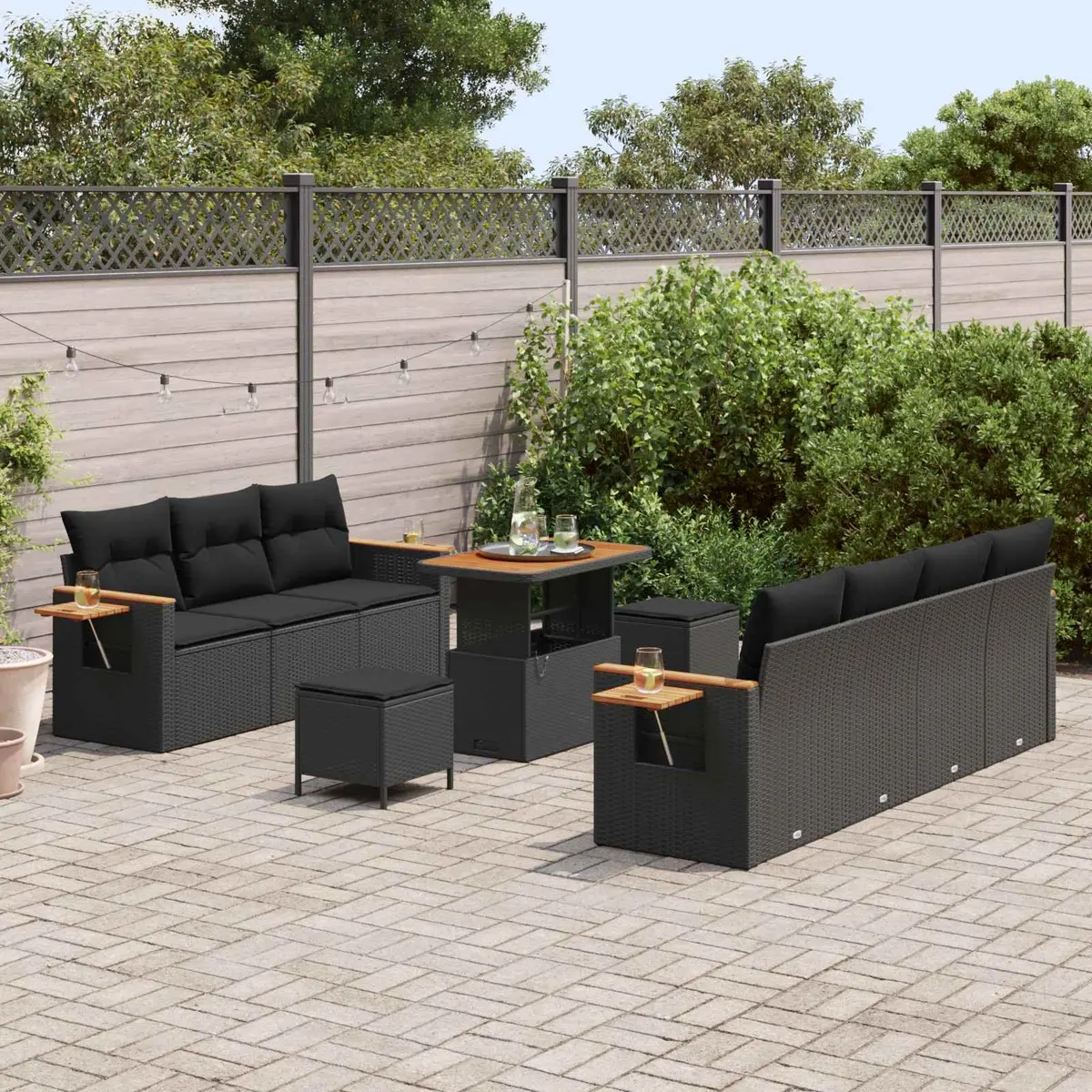Modular Garden Sofa Set for Outdoor Use Black Poly Rattan 13 Piece Lounge with Cushions