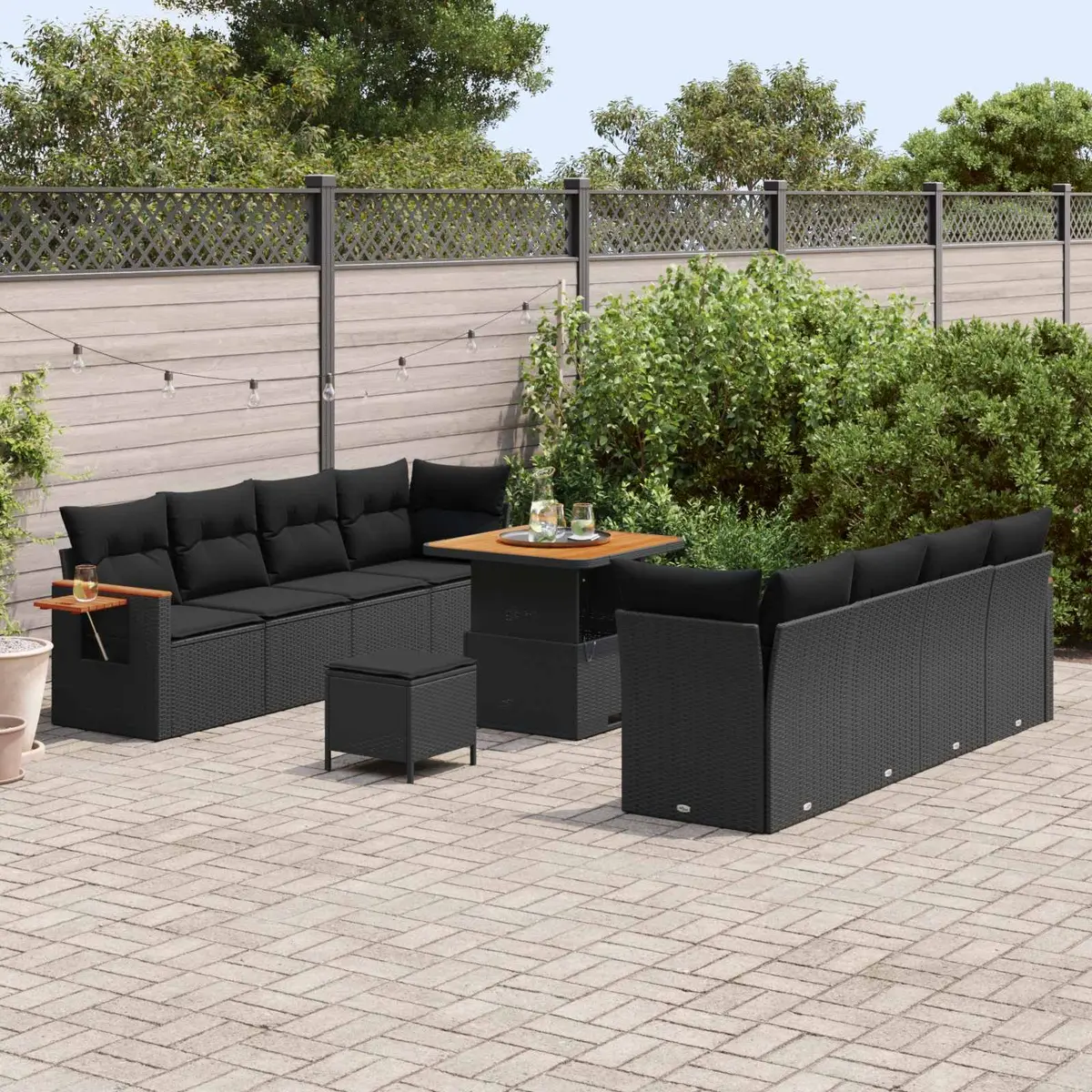 Modular Black Poly Rattan Sofa Set 12 Pieces for Outdoor Garden and Patio Seating
