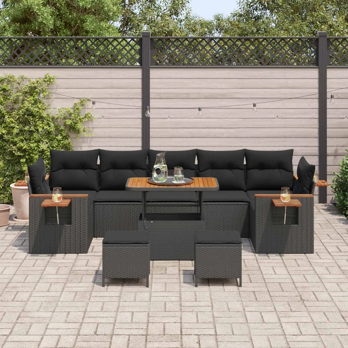 Modular Sofa Set for Outdoor Use 13 Pieces Black Poly Rattan Garden Seating Furniture