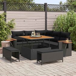 9 Piece Modular Outdoor Sofa Set in Black Rattan