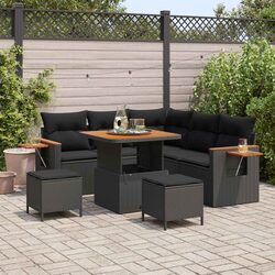 Outdoor Garden Sofa Set 9 Piece Modular Sectional Black Poly Rattan Cushions