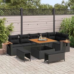 Outdoor Garden Sofa Set 11 Piece Modular Poly Rattan Seating with Cushions Black