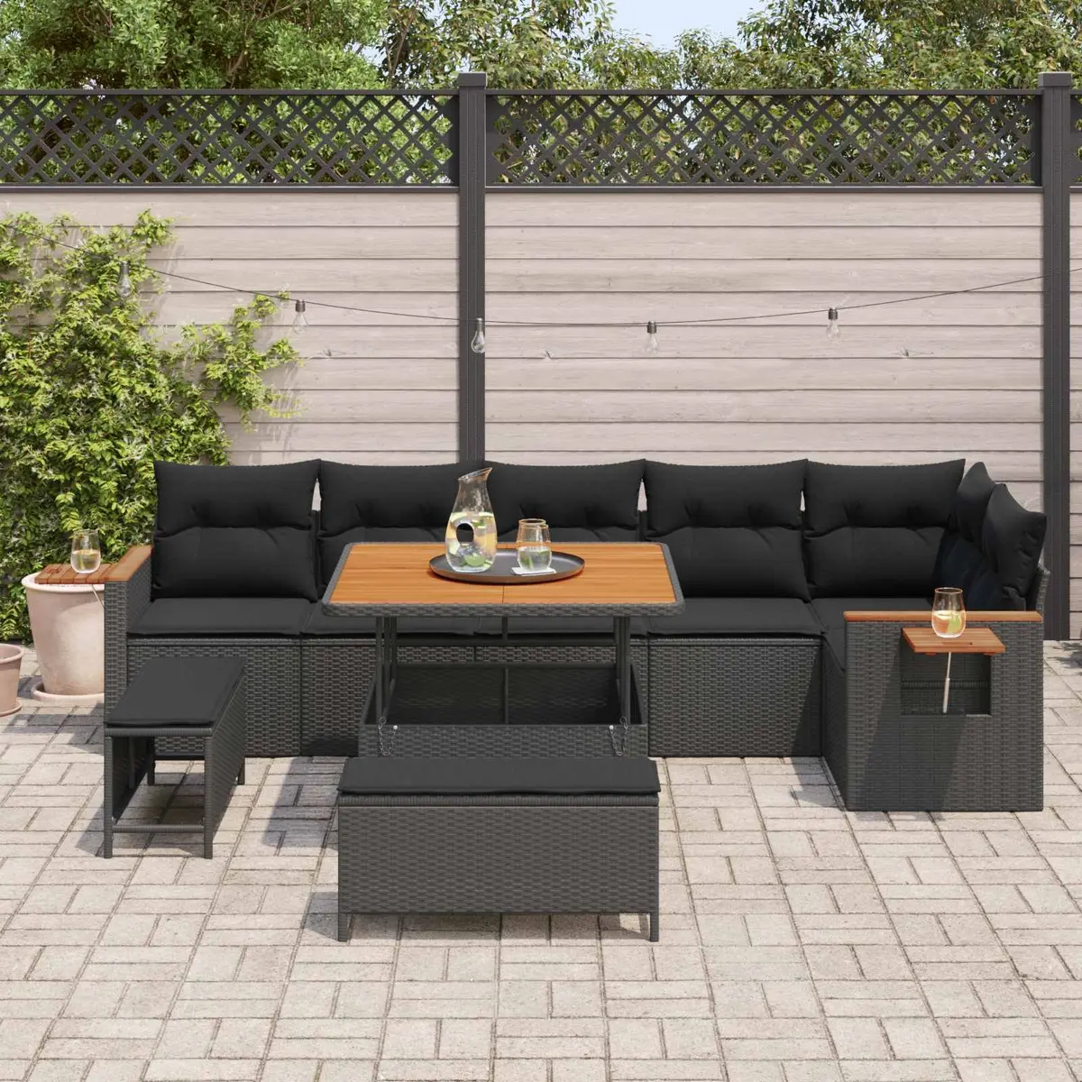 Modular Garden Sofa Set for Outdoor Use 11 Piece Poly Rattan with Cushions Black