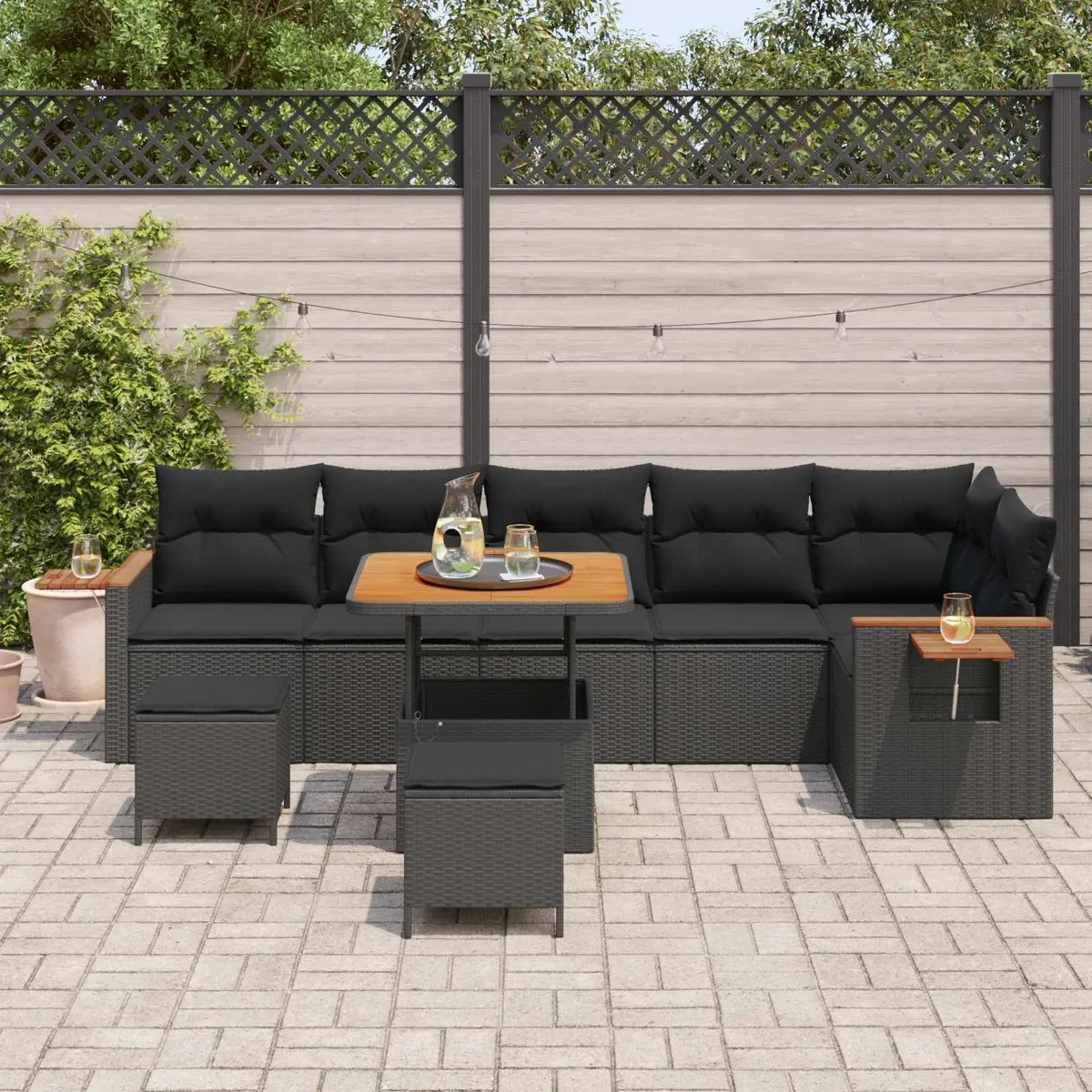 Modular Garden Sofa Set for Outdoor Use 11 Pieces Poly Rattan Black