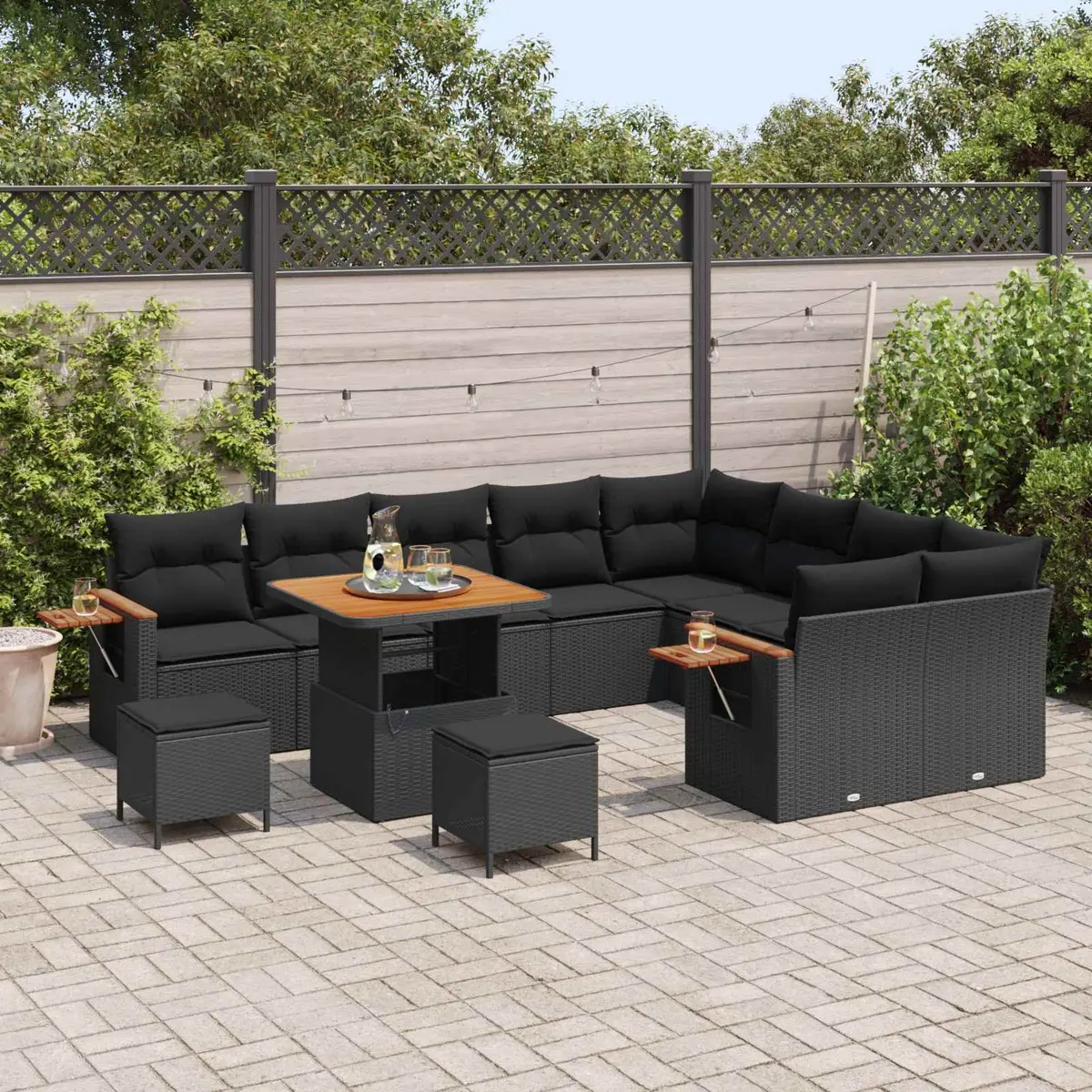 Modular Garden Sofa Set for Outdoor Use 13 Piece Black Poly Rattan with Cushions