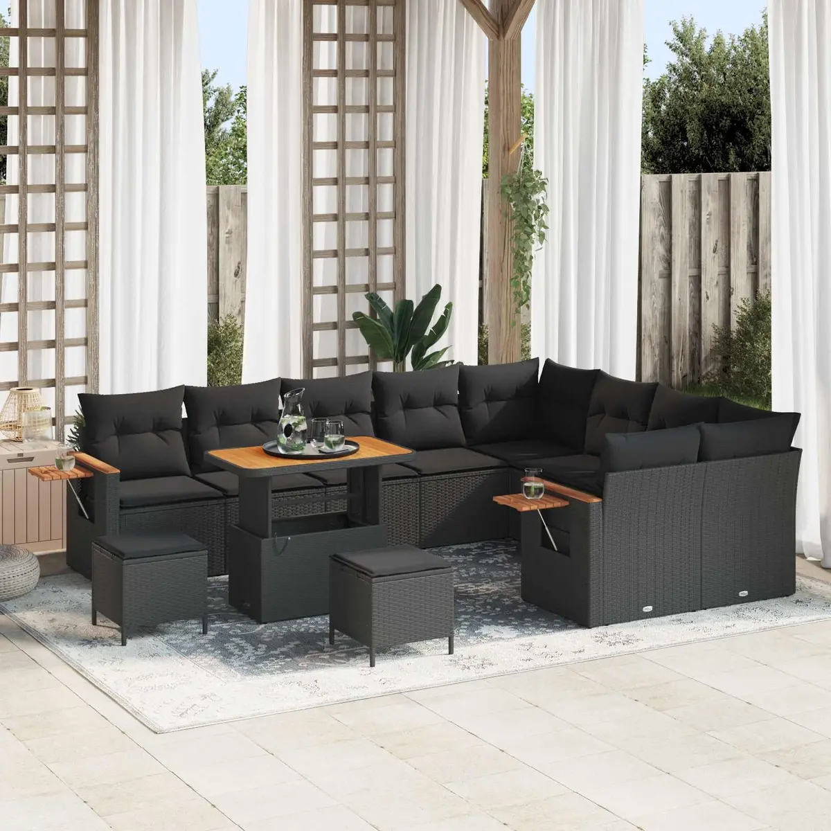 Modular Garden Sofa Set 13 Piece Black