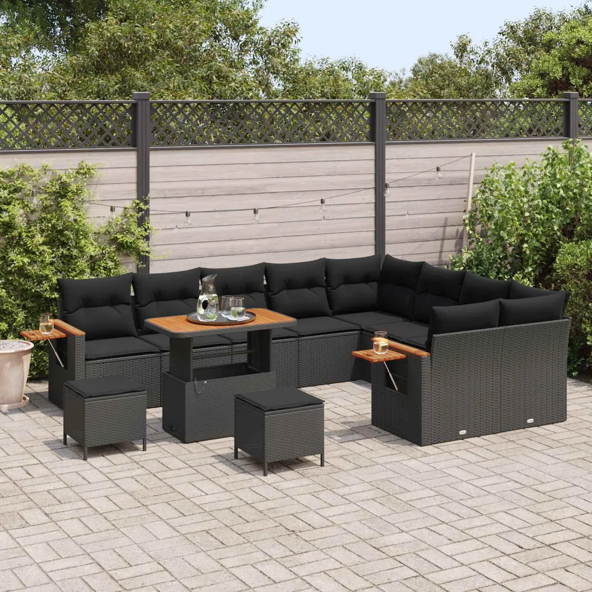 Modular Garden Sofa Set 13 Piece Black