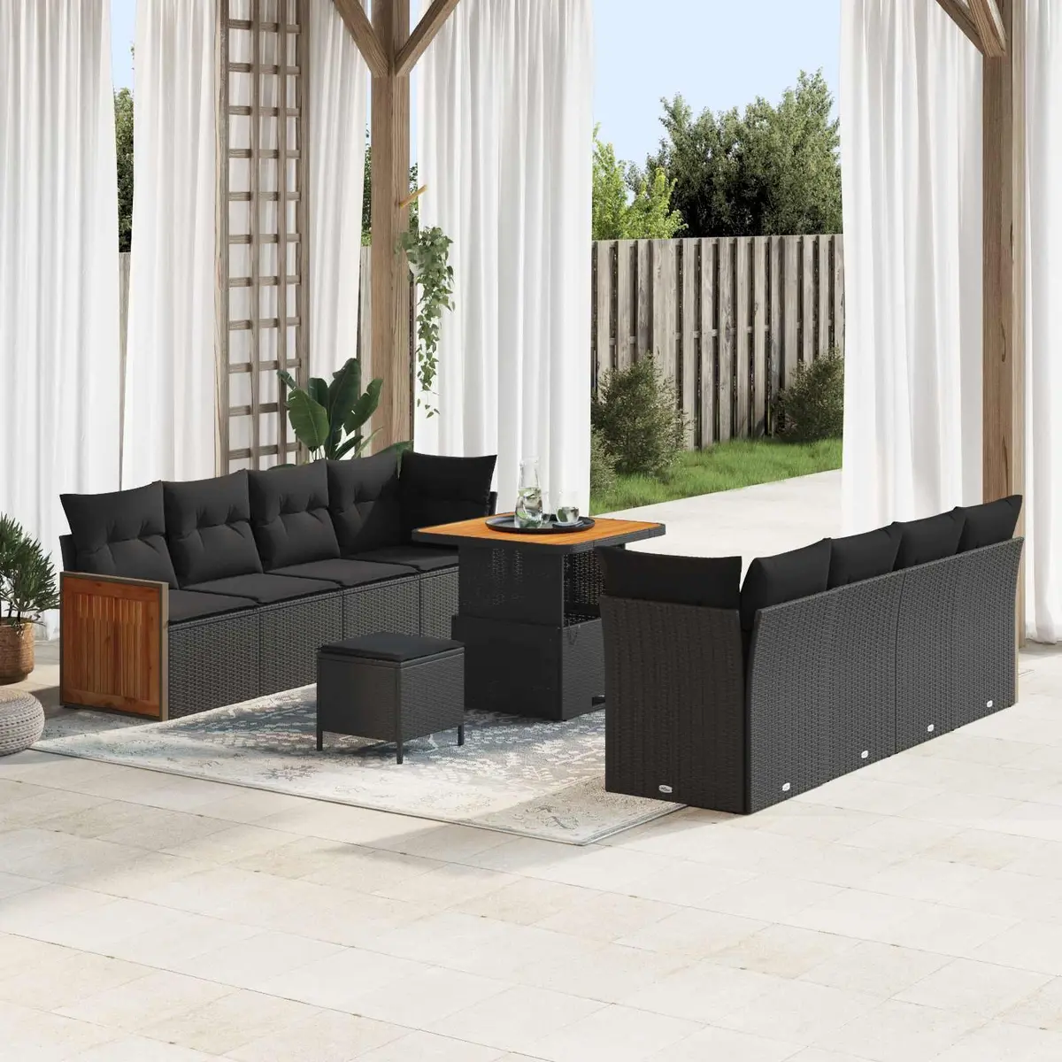 Modular Garden Sofa Set 12 Piece Outdoor Seating Black