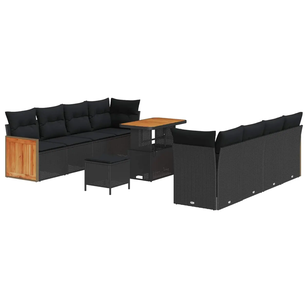 Modular Garden Sofa Set Outdoor 12 Pieces Black Poly Rattan and Acacia Wood