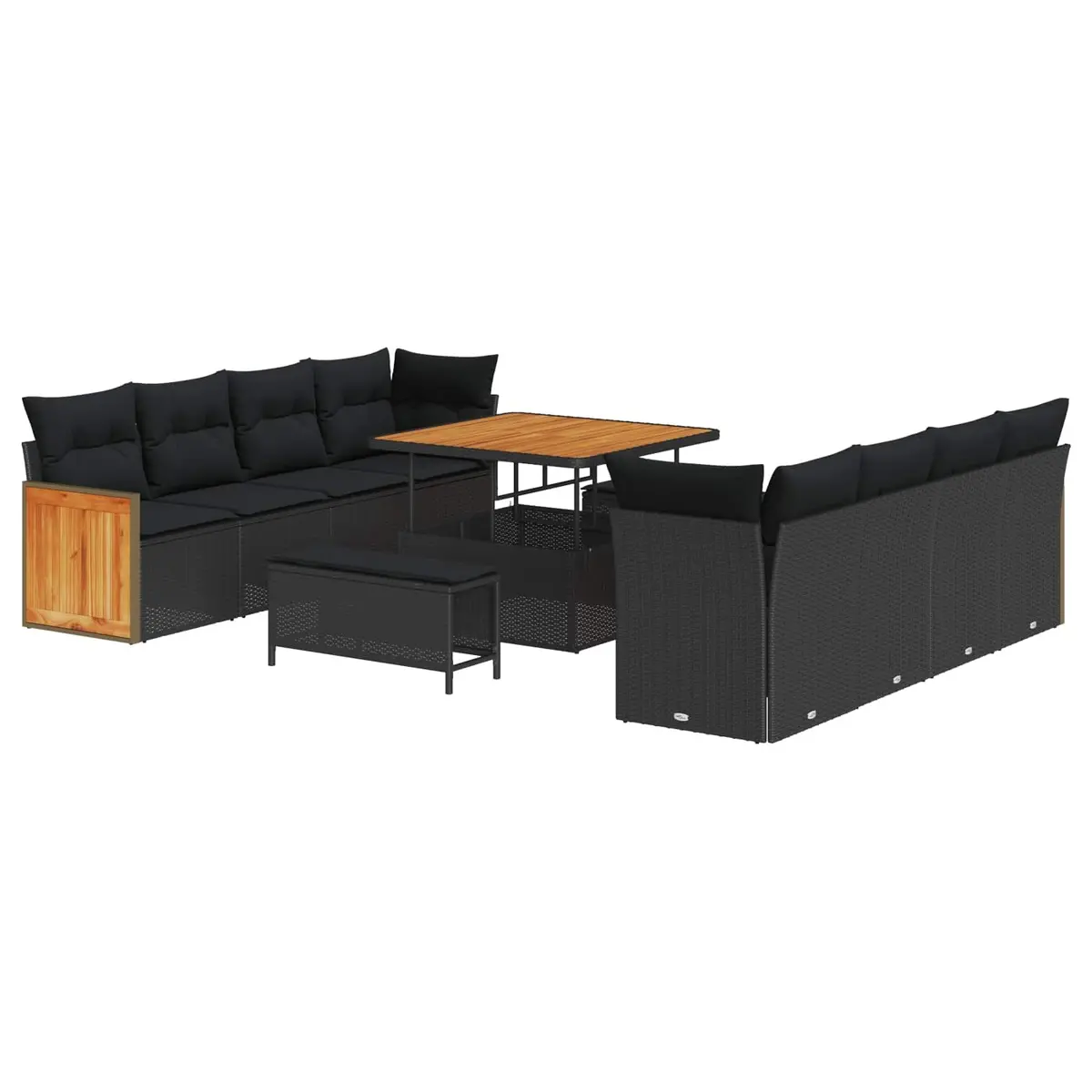 Outdoor Garden Sofa Set Modular Black Poly Rattan Acacia Wood Patio Seating
