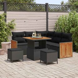 Black Poly Rattan Modular Garden Sofa Set with Cushions