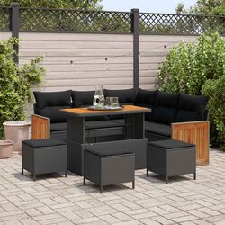 Outdoor Garden Sofa Set 9 Pcs Black Modular Poly Rattan Patio Seating with