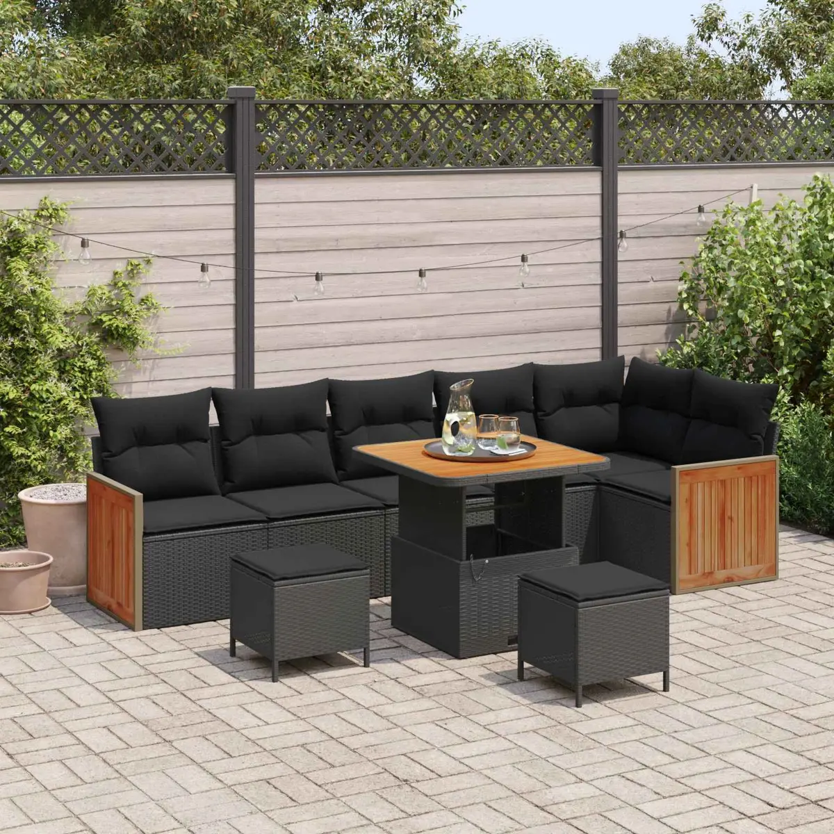 Modular Garden Sofa Set Outdoor Black Poly Rattan 11 Piece