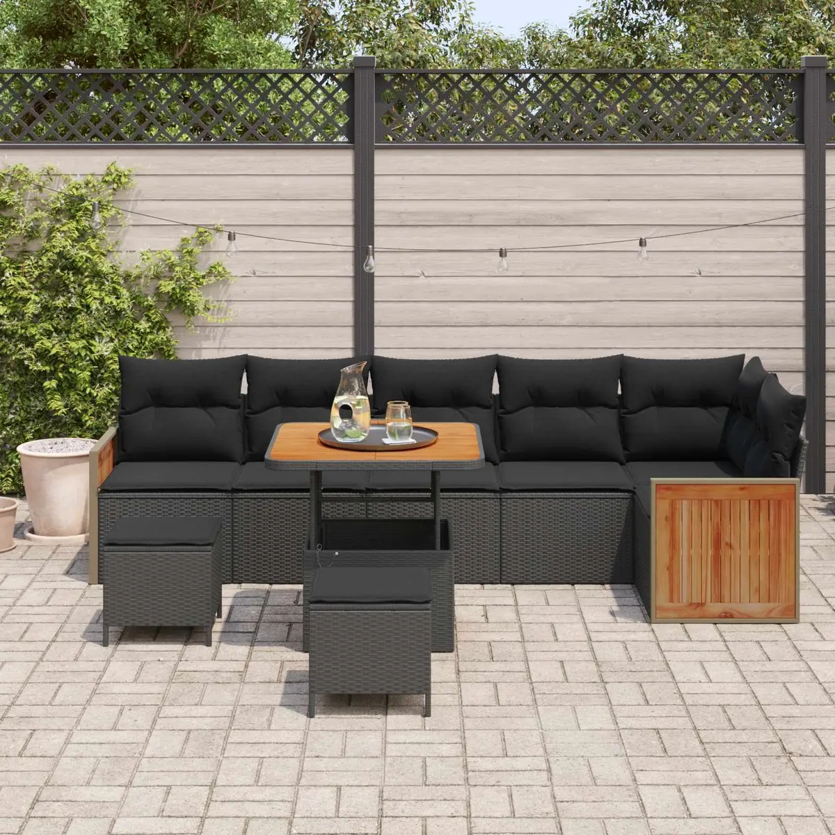 Modular Garden Sofa Set Outdoor Black Poly Rattan 11 Piece
