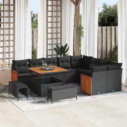 Garden Sofa Set 13pcs Outdoor Seating Modular Poly Rattan Black with Cushions