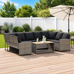 Garden Sofa Specifications: Grey Poly Rattan Outdoor Set