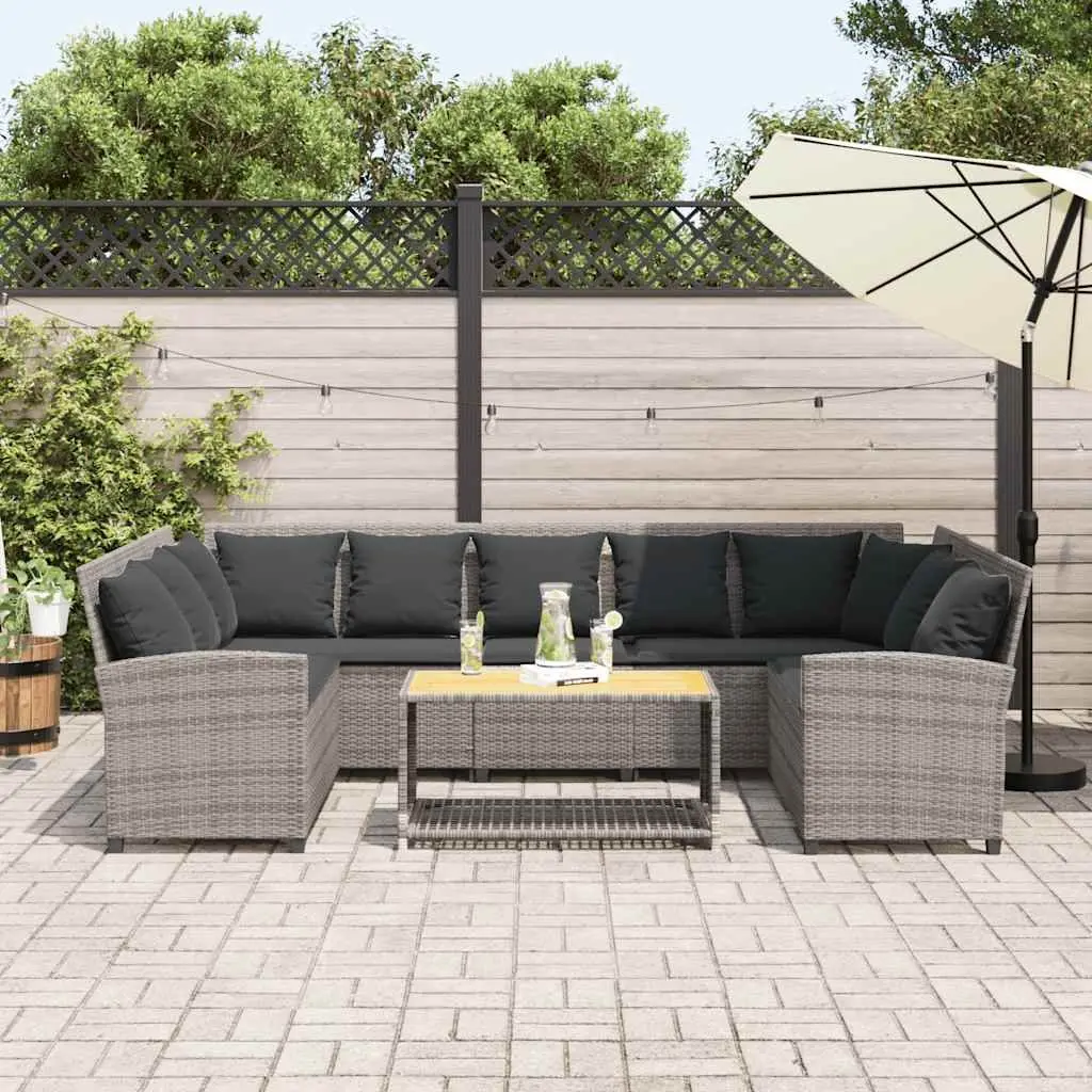 Garden Sofa with Cushions Grey Poly Rattan Outdoor Furniture Set Modular