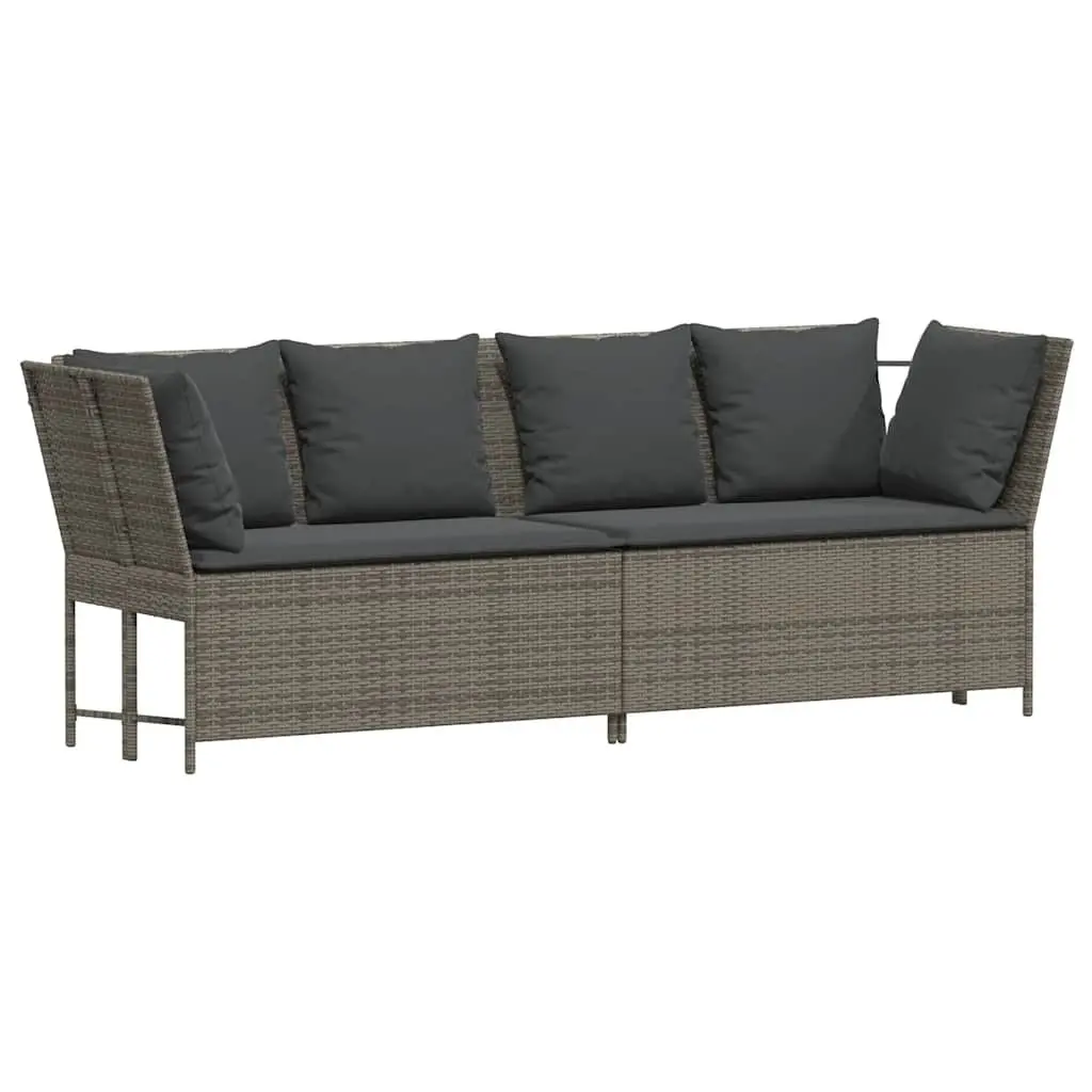 Garden Sofa with Cushions Grey Poly Rattan Outdoor Furniture Set Modular