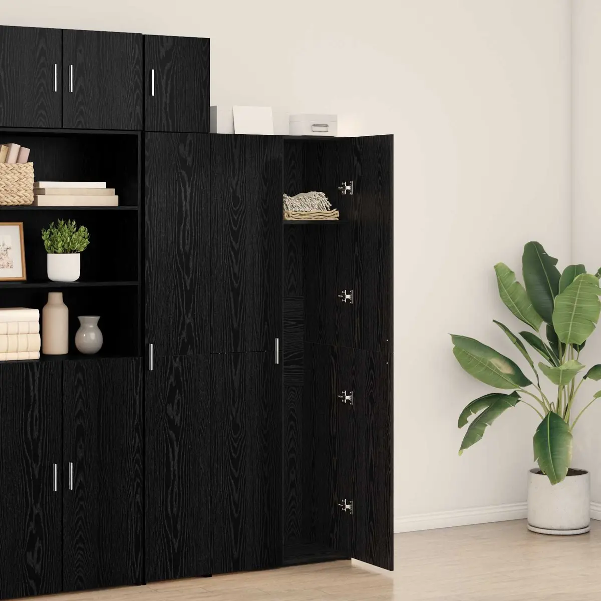 Highboard Buffet Cabinet Black Oak Sideboard Dining Room Storage 70x42.5x185cm