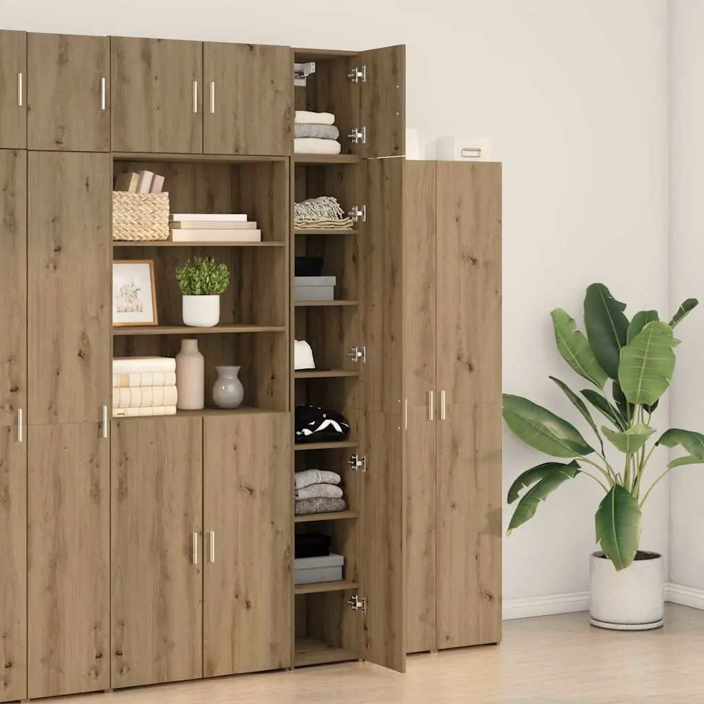 2-Piece Storage Cabinet for Home Use Brown Adjustable Shelves