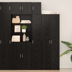 Specifications of 2-Piece Black Oak Storage Cabinet Set