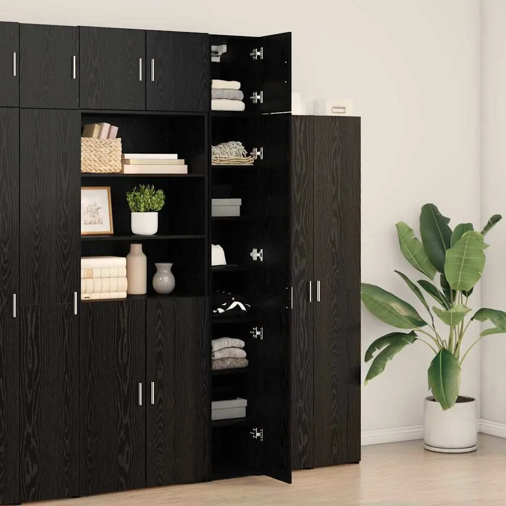 Storage Cabinet Living Room 2 Piece Black Oak
