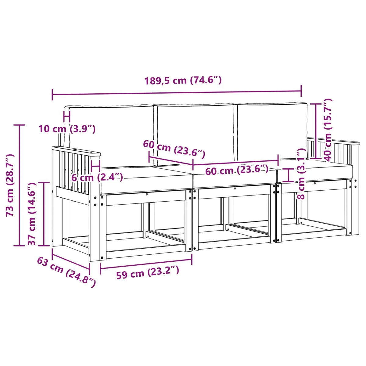 3-Piece Modular Outdoor Sofa Set